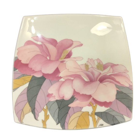 Rosenthal Studio Plate Bowl Line Floral Square Pink Gold Flowers Germany Signed - Picture 1 of 6